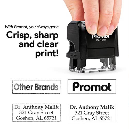 Promot Custom Stamp Up to 3 Lines of Personalized Text - Choose Font, Color, Pad, Self-Inking Personalized Stamp, Custom Stamp for Return Address & Mailing Address, Office Stamps, Ink Stamps - Small