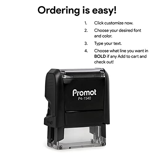 Promot Custom Stamp Up to 3 Lines of Personalized Text - Choose Font, Color, Pad, Self-Inking Personalized Stamp, Custom Stamp for Return Address & Mailing Address, Office Stamps, Ink Stamps - Small