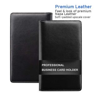 Sooez Leather Business Card Book Holder, Professional Business Cards Book Organizer, 240 Card Capacity PU Name Card Credit Cards Book Holder Booklet (Black)