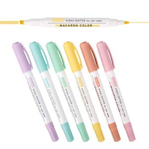 zeyar highlighters, pastel colors dual tips marker pen, chisel and fine tips, 6 macaron colors, water based, assorted colors, quick dry (6 macaron colors)