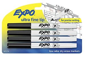 expo low odor dry erase markers, ultra-fine tip, black, 4 count