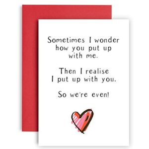 we put up with each other! funny anniversary card – wedding anniversary card – birthday cards for him – birthday cards for her – witty card for husband – banter card for wife anniversary card – a5