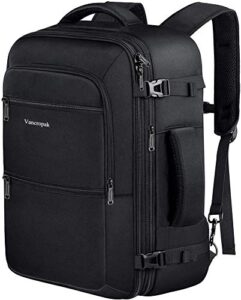 vancropak travel backpack, 40l flight approved carry on backpack for men & women, expandable large luggage backpack daypack water resistant lightweight business weekender bag, black