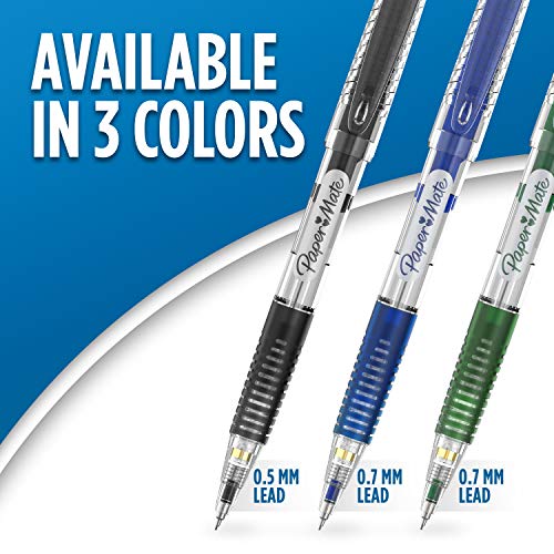 Paper Mate Clearpoint Break-Resistant Mechanical Pencils, HB #2 Lead (0.5mm), 2 Pencils (Black), 1 Lead Refill Set, 2 Erasers