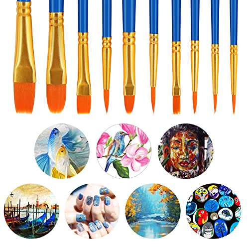 JOINREY Paint Brushes Set,50 Pcs Round Pointed Tip Paintbrushes Nylon Hair Artist Acrylic Paint Brushes for Acrylic Oil Watercolor, Face Nail Art, Miniature Detailing and Rock Painting (deep Blue)