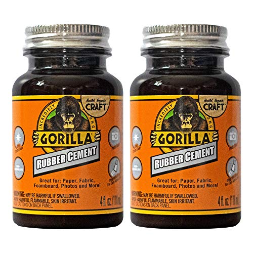 Gorilla Rubber Cement with Brush Applicator, 4 Ounce, Clear, (Pack of 2)