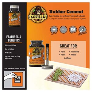 Gorilla Rubber Cement with Brush Applicator, 4 Ounce, Clear, (Pack of 2)