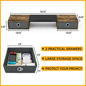 WESTREE Dual Monitor Stand Riser with Two Drawers, Extra Large Storage Monitor Stand for 2 Monitors, Computer Monitor Stand with Solt, Desktop Oraganizer Stand for Computer,Laptop,Screen,Printer,TV