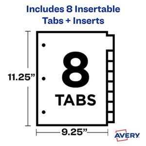 Avery Dividers for 3 Ring Binders, 8-Tab Binder Dividers, Plastic Binder Dividers with Pockets, Insertable Big Tabs, Multicolor, 1 Set (11903)