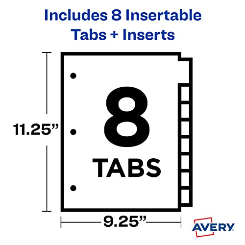 Avery Dividers for 3 Ring Binders, 8-Tab Binder Dividers, Plastic Binder Dividers with Pockets, Insertable Big Tabs, Multicolor, 1 Set (11903)