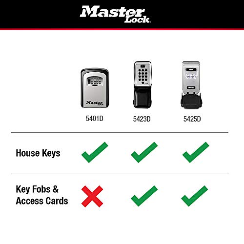 Master Lock Wall Mount Key Lock Box, Outdoor Wall Mounted Lock Box for House Keys, Key Safe with Combination Lock, 5 Key Capacity, 5401EC