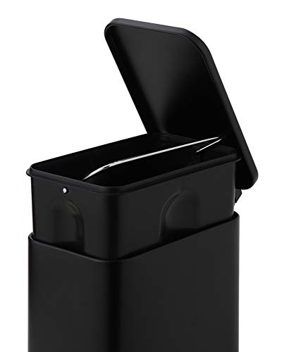 SunnyPoint 5 Liter / 1.32 Gallon Trash Can with Plastic Inner Buckets; Rectangle Bathroom, Office, Kitchen, and Bedroom Step On and Slow Close