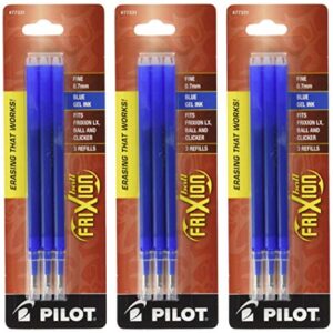 pilot gel ink refills for frixion erasable gel ink pen, fine point, blue ink, 3 packs 9 refills total