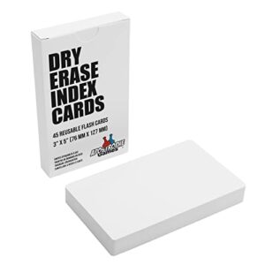 dry erase index cards – 45pcs laminated cards blank w/box – reusable dry erase note cards for school, work, housework, to do lists – practical index card sheets – 3 x 5-inch
