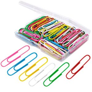 paper clips, 100pcs 2 inch large paper clips, assorted colored coated jumbo paper clips, reusable big paper clips, large colored paper clips for office school document organizing