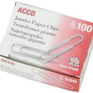 ACCO Paper Clips, Jumbo, Smooth, Economy, 10 Boxes, 100/Box (72580),Silver