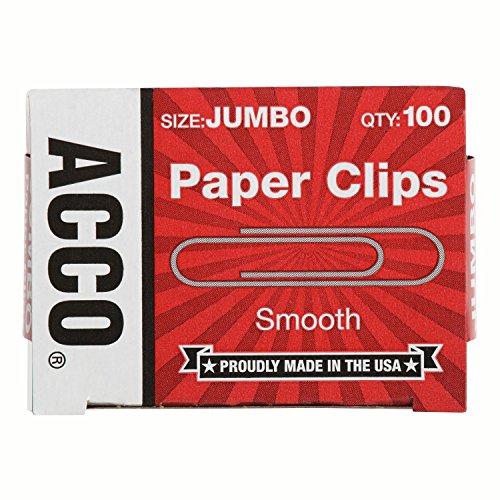 ACCO Paper Clips, Jumbo, Smooth, Economy, 10 Boxes, 100/Box (72580),Silver