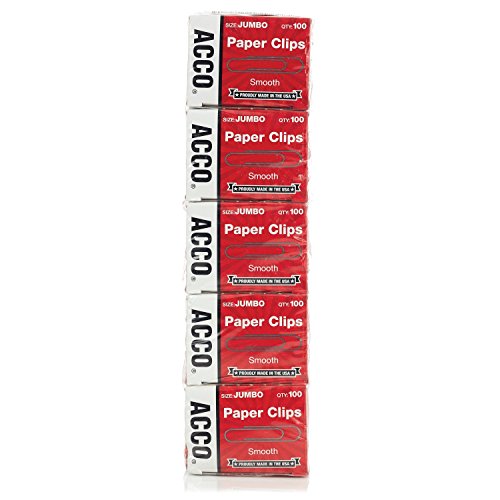 ACCO Paper Clips, Jumbo, Smooth, Economy, 10 Boxes, 100/Box (72580),Silver