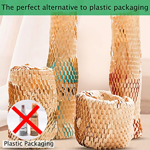 onesimcr Honeycomb Packing Paper Wrap 15"x131' Sustainable Alternative to Bubble Wrap for Moving/shipping/packing Roll with 20 Fragile Sticker Biodegradable & Fully Recylable