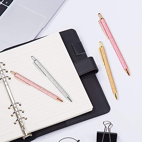 WY WENYUAN 4 Pcs Ballpoint Pens, Comfortable Writing Pens, Metal Retractable Pretty Journaling Pens, Black Ink Medium Point 1.0 mm Gift Pens, Cute Pens School Supplies for Women