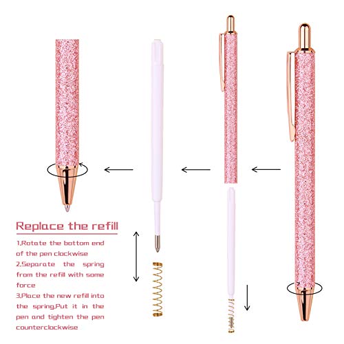 WY WENYUAN 4 Pcs Ballpoint Pens, Comfortable Writing Pens, Metal Retractable Pretty Journaling Pens, Black Ink Medium Point 1.0 mm Gift Pens, Cute Pens School Supplies for Women