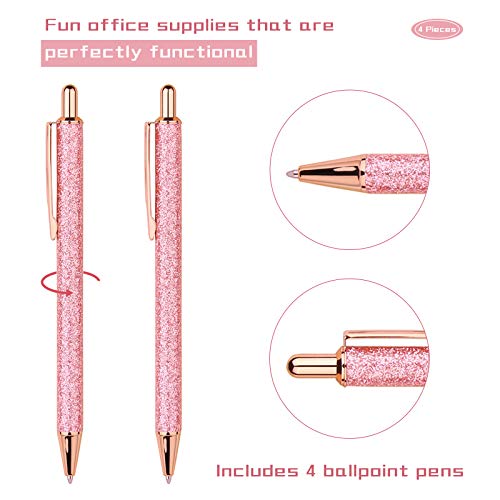 WY WENYUAN 4 Pcs Ballpoint Pens, Comfortable Writing Pens, Metal Retractable Pretty Journaling Pens, Black Ink Medium Point 1.0 mm Gift Pens, Cute Pens School Supplies for Women