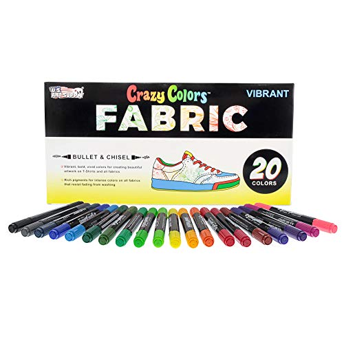 Super Markers 20 Unique Colors Dual Tip Fabric & T-Shirt Marker Set-Double-Ended Fabric Markers with Chisel Point and Fine Point Tips - 20 Permanent Ink Vibrant and Bold Colors