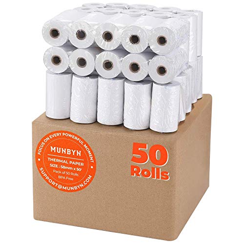 MUNBYN 2 1/4" x 50' Thermal Paper (50 Rolls), BPA Free Receipt Paper, 58mm Thermal Receipt Paper Fits All 58mm Mini Thermal POS Printer, Square Terminal Credit Card Machines