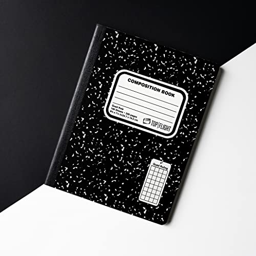 Top Flight Sewn Marble Composition Book, Black/White, Quad Rule, 4 Squares per Inch, 9.75 x 7.5 Inches, 100 Sheets (41320)