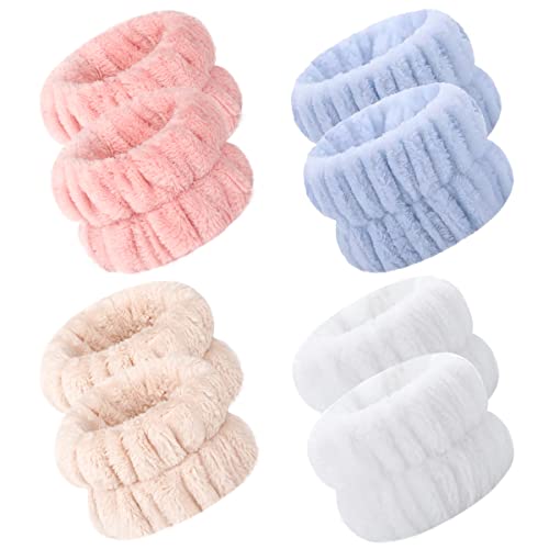 8Pcs Face Wash Wristbands Wrist Towels Bands for Washing Face Microfiber Wrist Spa Wristbands Absorbent Face Whishing Wristbands for Women Girls Prevent Water Spilling Down from Your Arms