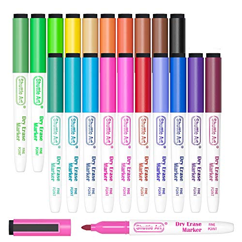 Shuttle Art Dry Erase Markers, 20 Colors Magnetic Whiteboard Markers with Erase, Fine Point Dry Erase Markers Perfect for Writing on Dry-Erase Whiteboard Mirror Glass for School Office Home