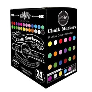 loddie doddie liquid chalk markers | dust free chalk pens – perfect for chalkboards, blackboards, windows and glass | 6mm reversible bullet & chisel tip erasable ink (pack of 24)