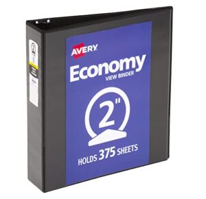 avery economy view 3 ring binder, 2″ round rings, 1 black binder (05730)