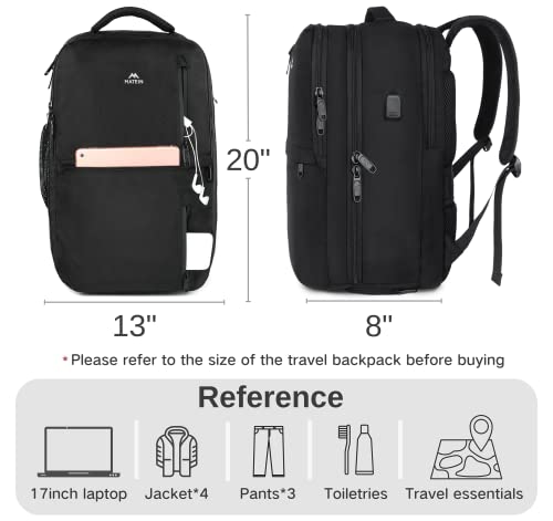 MATEIN Travel Backpack, 40L Flight Approved Carry on Hand Luggage, Water Resistant Anti-Theft Business Large Daypack Weekender Bag for 17 Inch Laptop, Black