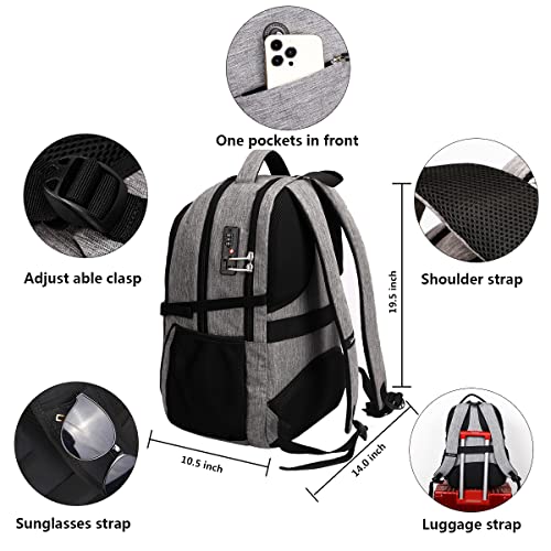 SHRRADOO Anti Theft Laptop Backpack Travel Backpacks Bookbag with usb Charging Port for Women & Men School College Students Backpack Fits 15.6 Inch Laptop Grey