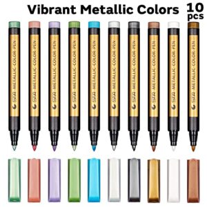 Dyvicl Metallic Marker Pens - Set of 10 Medium Point Metallic Markers for Rock Painting, Black Paper, Card Making, Scrapbooking Crafts, DIY Photo Album