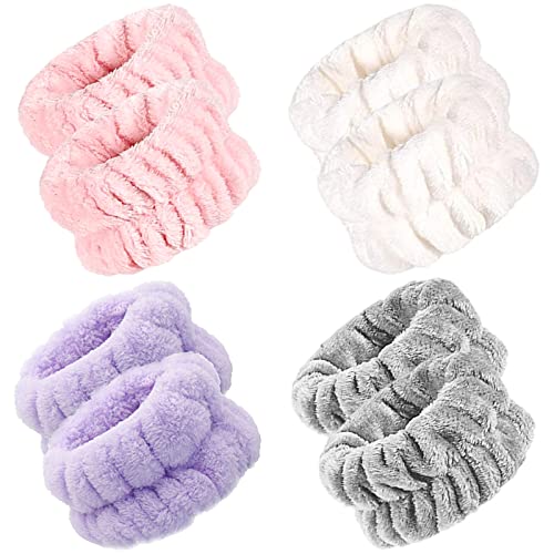 4 Pairs Microfiber Wrist Wash Bands Set,Soft Spa Face Absorbent Wristbands Wrist Sweatband No Drip Cleansing Cuffs Sweatband for Women Girls (Mixed)