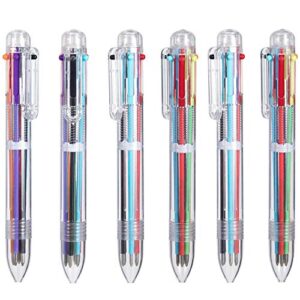 eeoyu 6 pack multicolor pens 0.5mm 6-in-1 retractable ballpoint pens 6 colors transparent barrel ballpoint pen for office school supplies students children gift