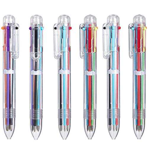 Eeoyu 6 Pack Multicolor Pens 0.5mm 6-in-1 Retractable Ballpoint Pens 6 Colors Transparent Barrel Ballpoint Pen for Office School Supplies Students Children Gift