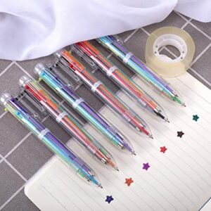 Eeoyu 6 Pack Multicolor Pens 0.5mm 6-in-1 Retractable Ballpoint Pens 6 Colors Transparent Barrel Ballpoint Pen for Office School Supplies Students Children Gift