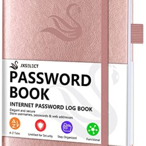 Elegant Password Book with Alphabetical Tabs - Hardcover Password Book for Internet Website Address Login - 5.2" x 7.6" Password Keeper and Organizer w/Notes Section & Back Pocket (Rose Gold)
