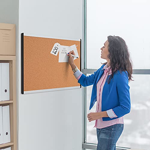 Amazon Basics Cork Board with Aluminum/Plastic Frame and Mounting Tabs, 17 x 23 Inches