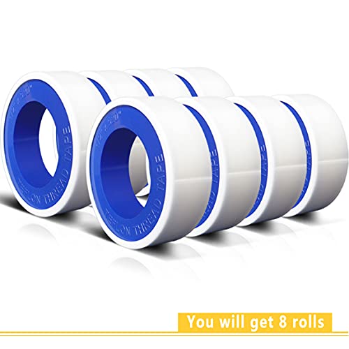 8 Rolls 1/2 Inch(W) X 520 Inches(L) Teflon Tape,for Plumbers Tape,PTFE Tape,Sealing Tape,Plumbing Tape,Sealant Tape,Thread Seal Tape,Plumber Tape for Shower Head,Water Pipe Sealing Tape,White