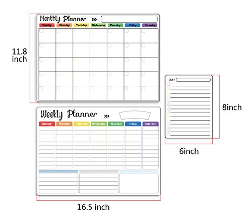 Hivillexun Magnetic Dry Erase Calendar Whiteboard Set (3-Pack) for Refrigerator, Wall, and Fridge Organization with Monthly, Weekly, and Daily Notepads. Comes with 8 Markers and 1 Eraser