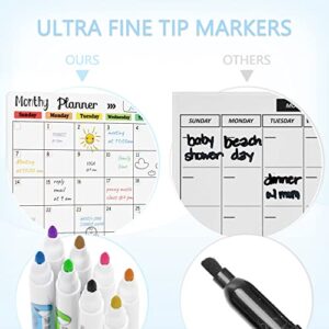 Hivillexun Magnetic Dry Erase Calendar Whiteboard Set (3-Pack) for Refrigerator, Wall, and Fridge Organization with Monthly, Weekly, and Daily Notepads. Comes with 8 Markers and 1 Eraser