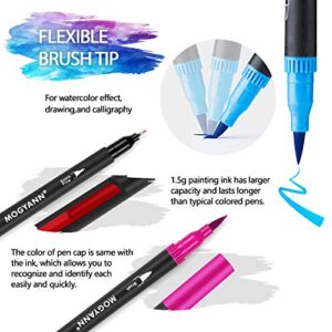 Mogyann Coloring Markers for Adult 100 Colors Dual Tip Brush Pens with Fine Tip and Brush Tip for Coloring and Calligraphy Drawing