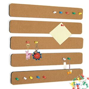 5 pack felt pin board bar strips bulletin board for bedrooms offices home wall decoration, notice board self adhesive cork board with 35 push pins for paste notes, photos, schedules (brown)