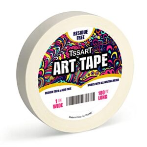 tssart white art tape medium tack – masking artists tape for drafting art watercolor painting canvas framing – acid free 1inch wide 180ft long