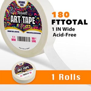 TSSART White Art Tape Medium Tack - Masking Artists Tape for Drafting Art Watercolor Painting Canvas Framing - Acid Free 1inch Wide 180FT Long