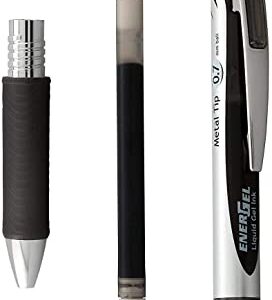 Pentel Energel 0.7 MM RTX Retractable Deluxe Liquid Gel Pen, Bulk Pack Of 10 Black Ink Metal , Medium Line, Metal Tip Premium Pens Great for Office, School & Home for Women & Men BL77BP10A